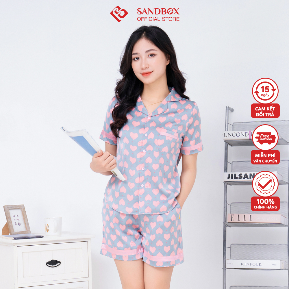 Bộ mặc nhà nữ SANDBOX bộ Pijama ngắn tay quần đùi chất lụa mềm mại, kín đáo BLD23004