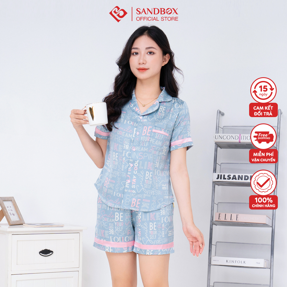 Bộ mặc nhà nữ SANDBOX bộ Pijama ngắn tay quần đùi chất lụa mềm mại, kín đáo BLD23004