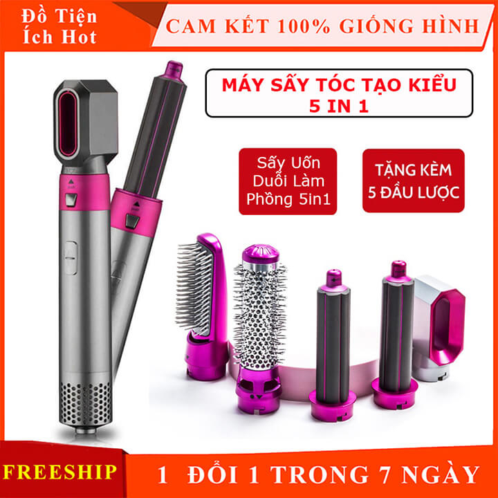 Máy sấy tóc tạo kiểu đa năng 5 trong 1 kiêm lược điện chải thẳng tóc, uốn, duỗi, làm phồng tóc chuyên nghiệp