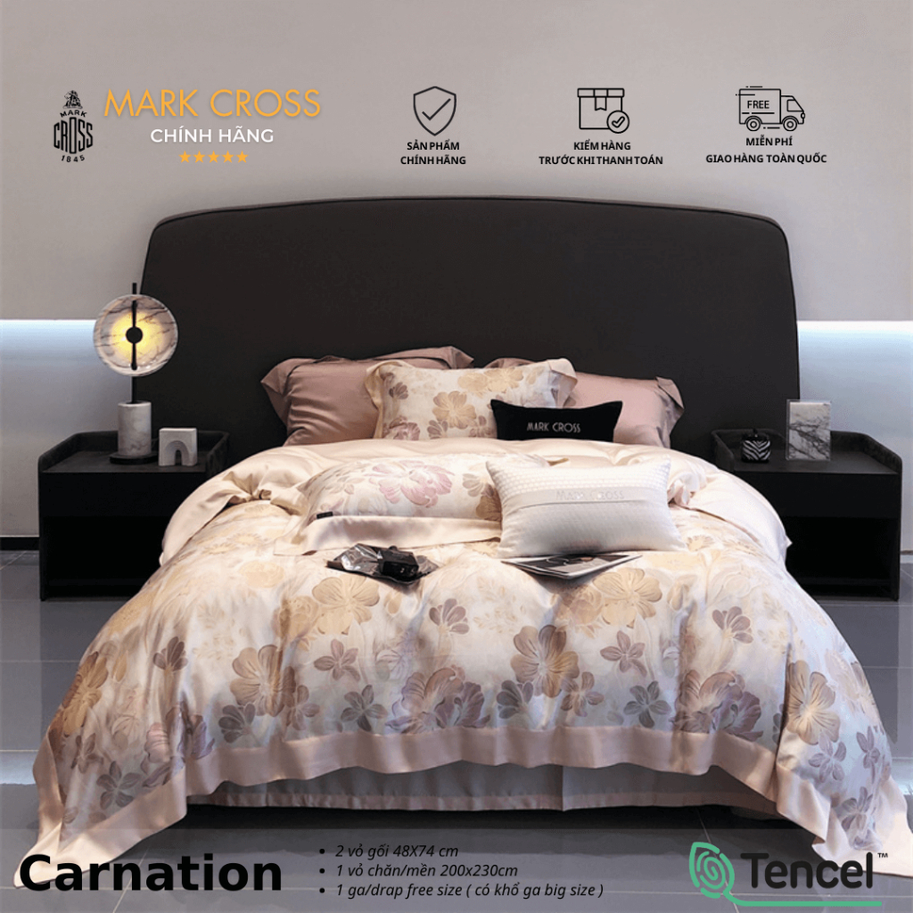Markcross Carnation - Bộ chăn ga cao cấp chất liệu tencel 80s mềm mịn, thoáng mát