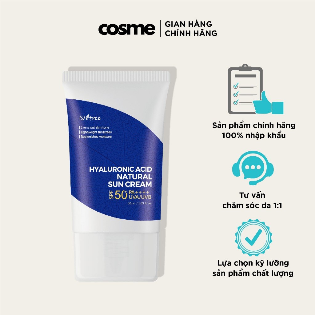 Kem chống nắng vật lý ISNTREE Hyaluronic Acid Natural Sun Cream 50ml