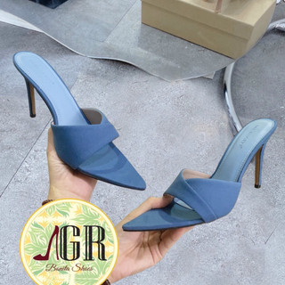 Guốc cao gót mũi nhọn vải jean gót nhọn cao 9 cm