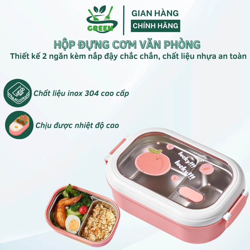 Hộp đựng cơm giữ nhiệt inox hình trái cây cho văn phòng, thiết kế 2 ngăn kèm nắp đậy chắc chắn, chất liệu nhựa an toàn