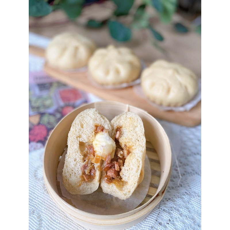 Bánh bao vỏ bột mì nguyên cám healthy nhân xá xíu phomai, bánh bao healthy, 222kcal/banh
