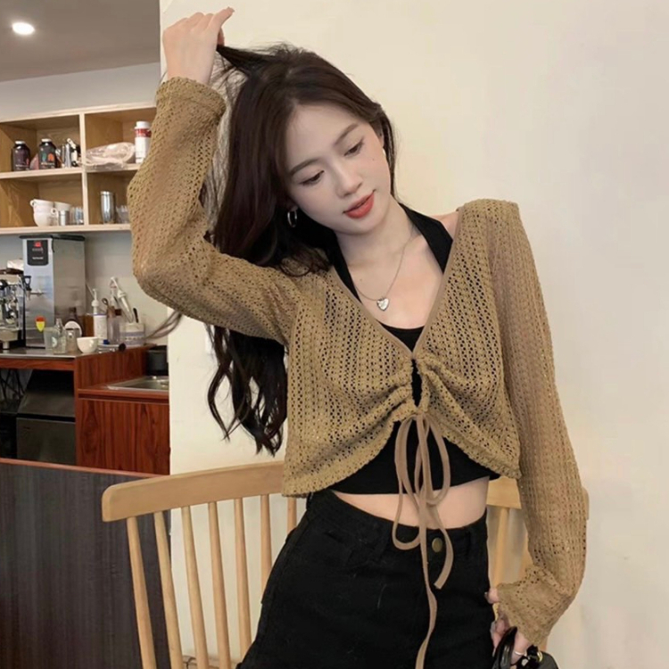 Áo len nữ dài tay A.509, Set áo cardigan len họa tiết kèm áo thun yếm trẻ trung nữ tính - Shop Chấm Bi