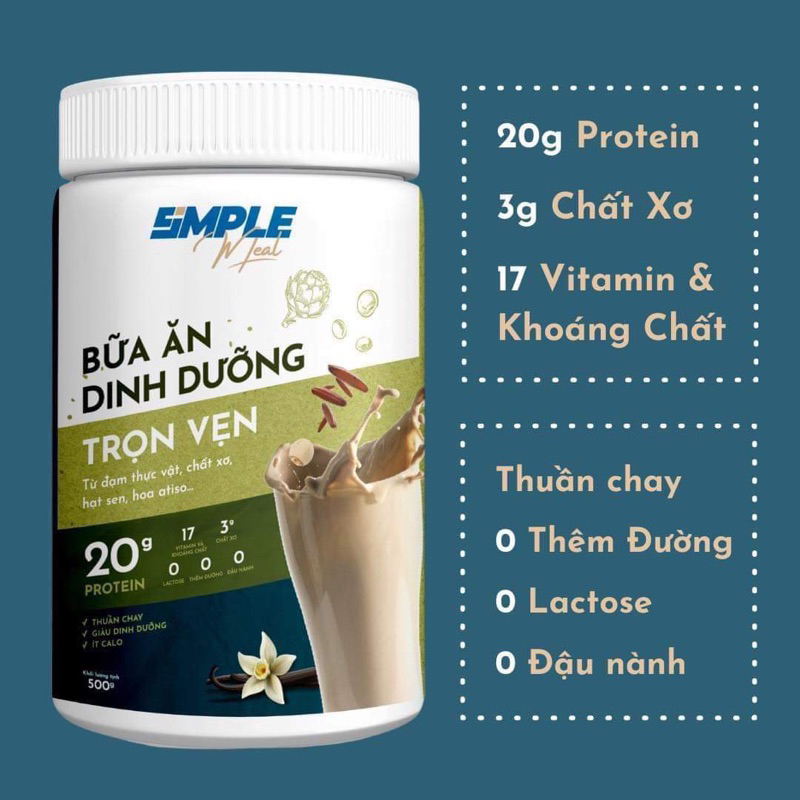 Simple Meal: Đồ Uống Thay Thế Bữa Ăn (Vani) - Bột Uống + Làm Bánh High Protein - Made In Vietnam