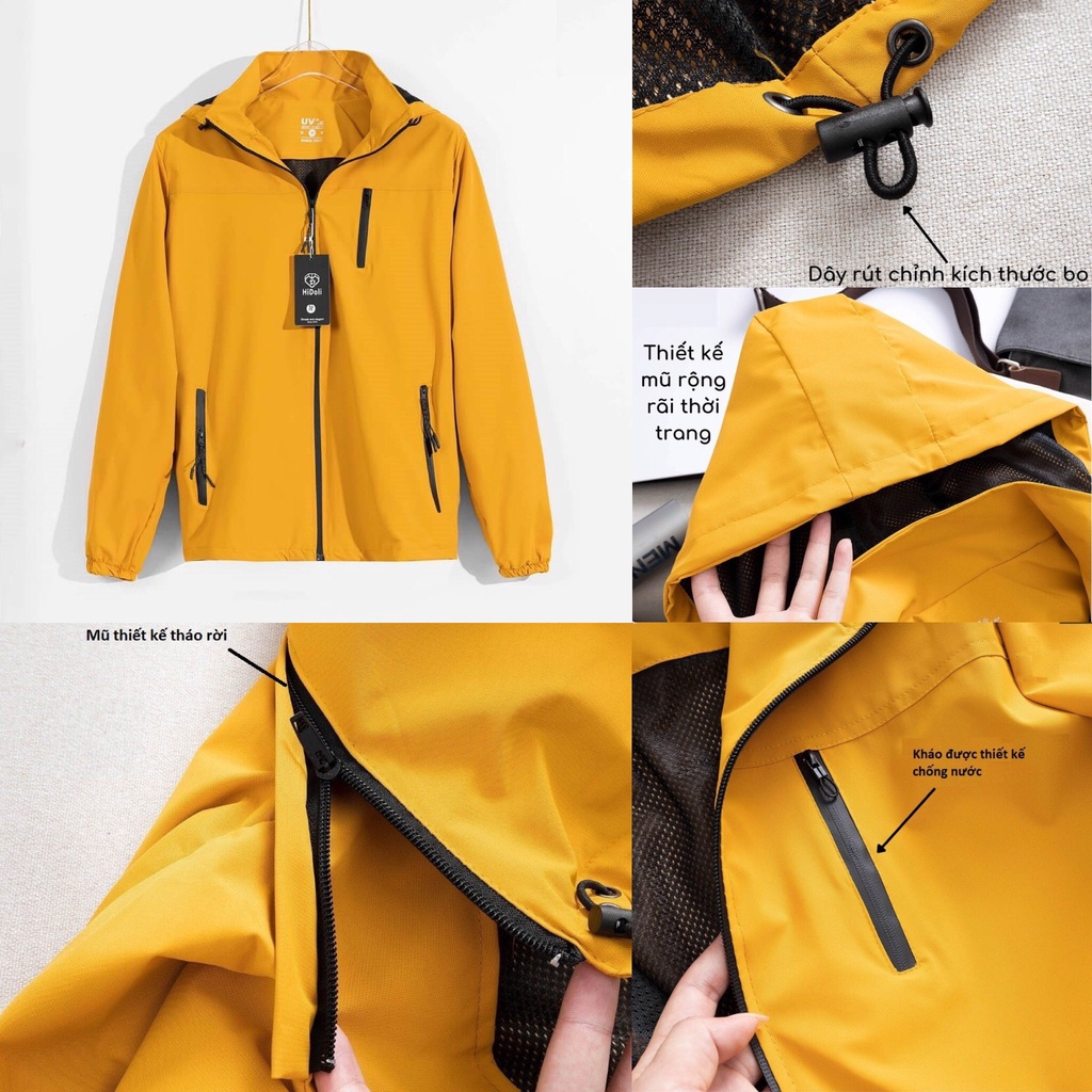Áo khoác gió nam nữ 2 lớp chống nước, áo gió nam nữ 2 lớp có túi trong, nón có thể tháo rời
