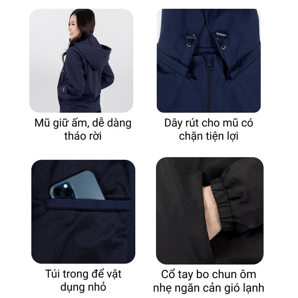 Áo khoác gió nam nữ 2 lớp chống nước, áo gió nam nữ 2 lớp có túi trong, nón có thể tháo rời