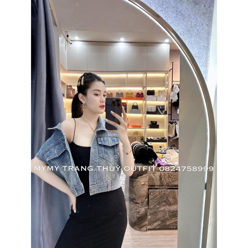 Áo Ghile jean không tay cho nữ, áo gile bò DENIM xanh, dáng ngắn vừa, áo jean nữ cá tính ảnh thật cuối