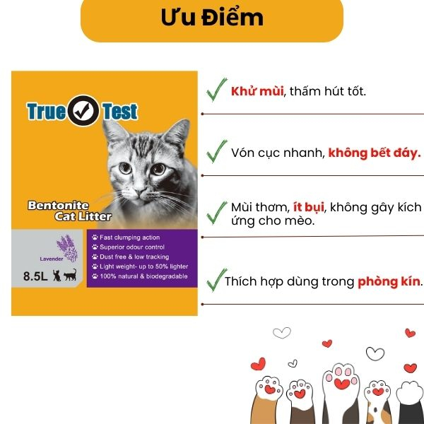 Cát vệ sinh cho mèo TRUE TEST túi 8.5L Siêu khử mùi Siêu vón cục Thương hiệu Haisen