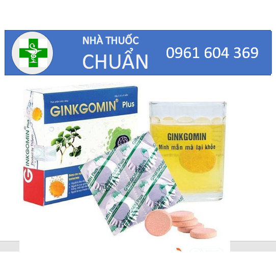 Ginkgomin Plus - Giúp tăng cường lưu thông máu lên não (5 Vỉ*4 viên dạng sủi)