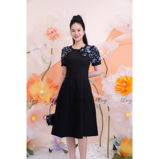 Đầm Suông 8 mảnh dáng xoè Nino 8686 phối hoạ tiết voan hoa váy Lucy