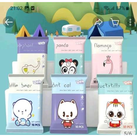 Khăn ướt mini hoạt hình 10 tờ không mùi siêu dễ thương thích hợp mang đi học đi làm du lịch