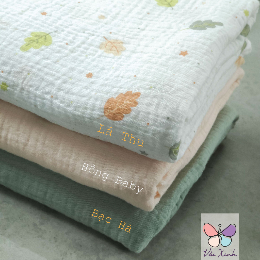 Vải Xô Muslin 2 lớp Họa Tiết Hoa Mai may khăn chăn đồ bộ cho bé
