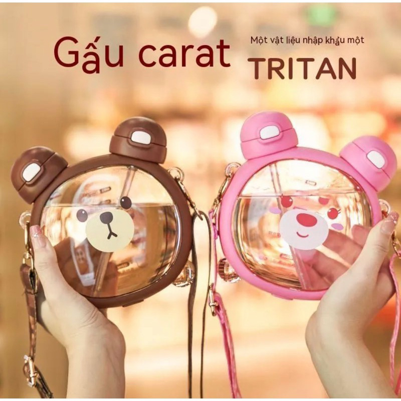 Bình nước 750ml 2 đầu uống hình gấu cute - mẫu mới 2023/Bình đựng nước cao cấp cute phong cách Hàn Quốc mẫu mới 2023.