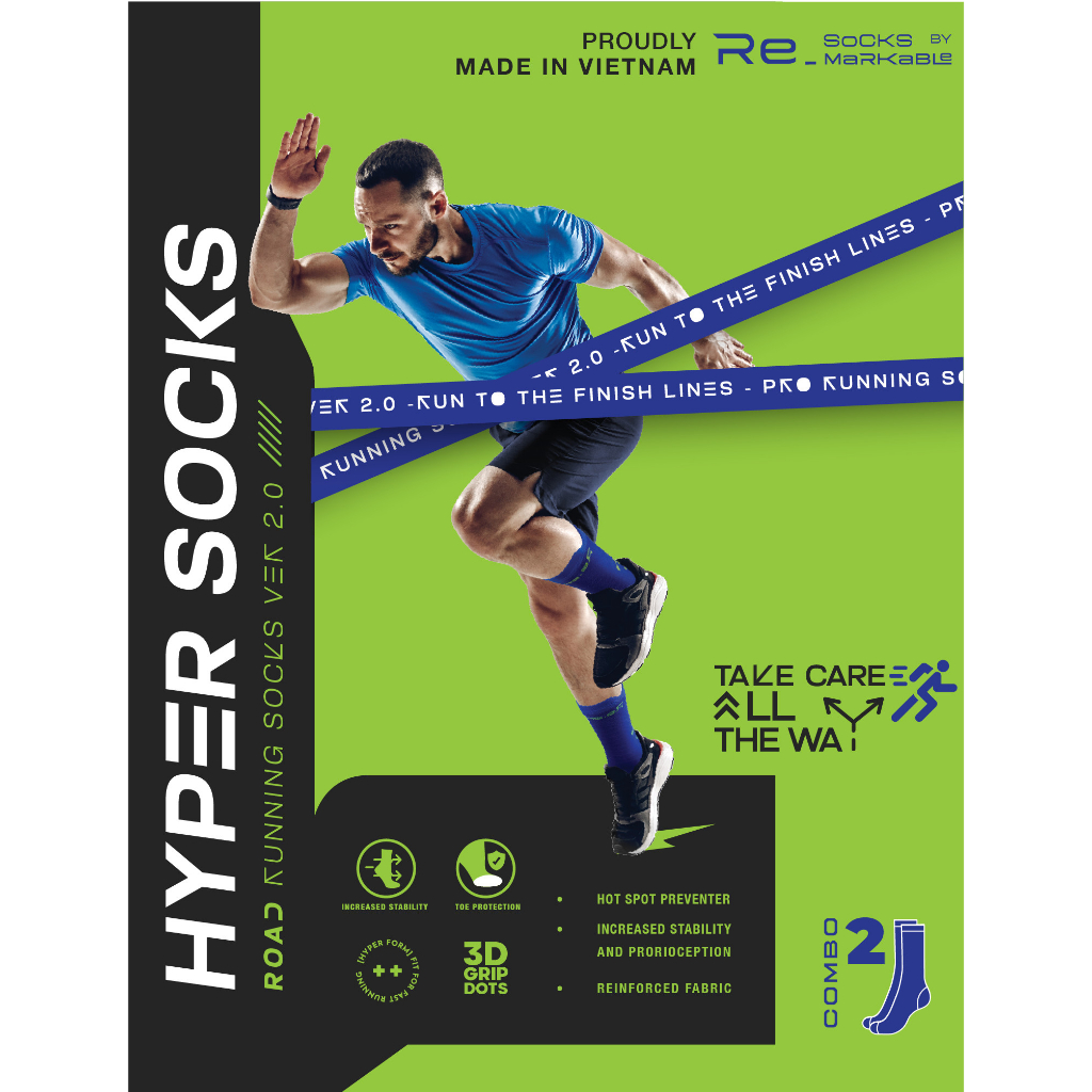 VỚ CHẠY BỘ HYPER SOCKS ( MUA 1 ĐÔI HYPER TẶNG KÈM 1 ĐÔI VỚ BASIC CÙNG SIZE)