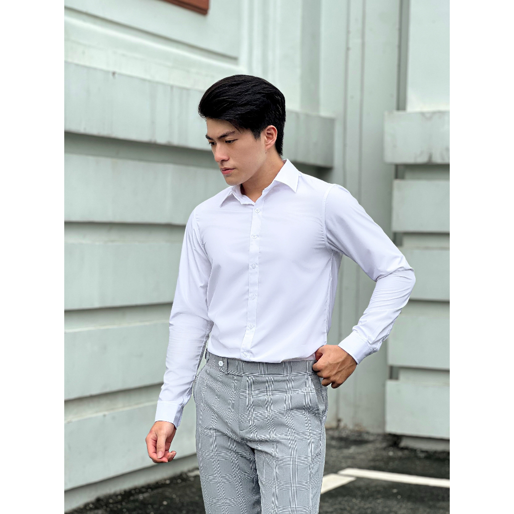 QT010-4 Quần Tây Khaki Nam DOCAS Vải Cotton Sọc Caro Xám Tăng Đơ Phom Slim Crop