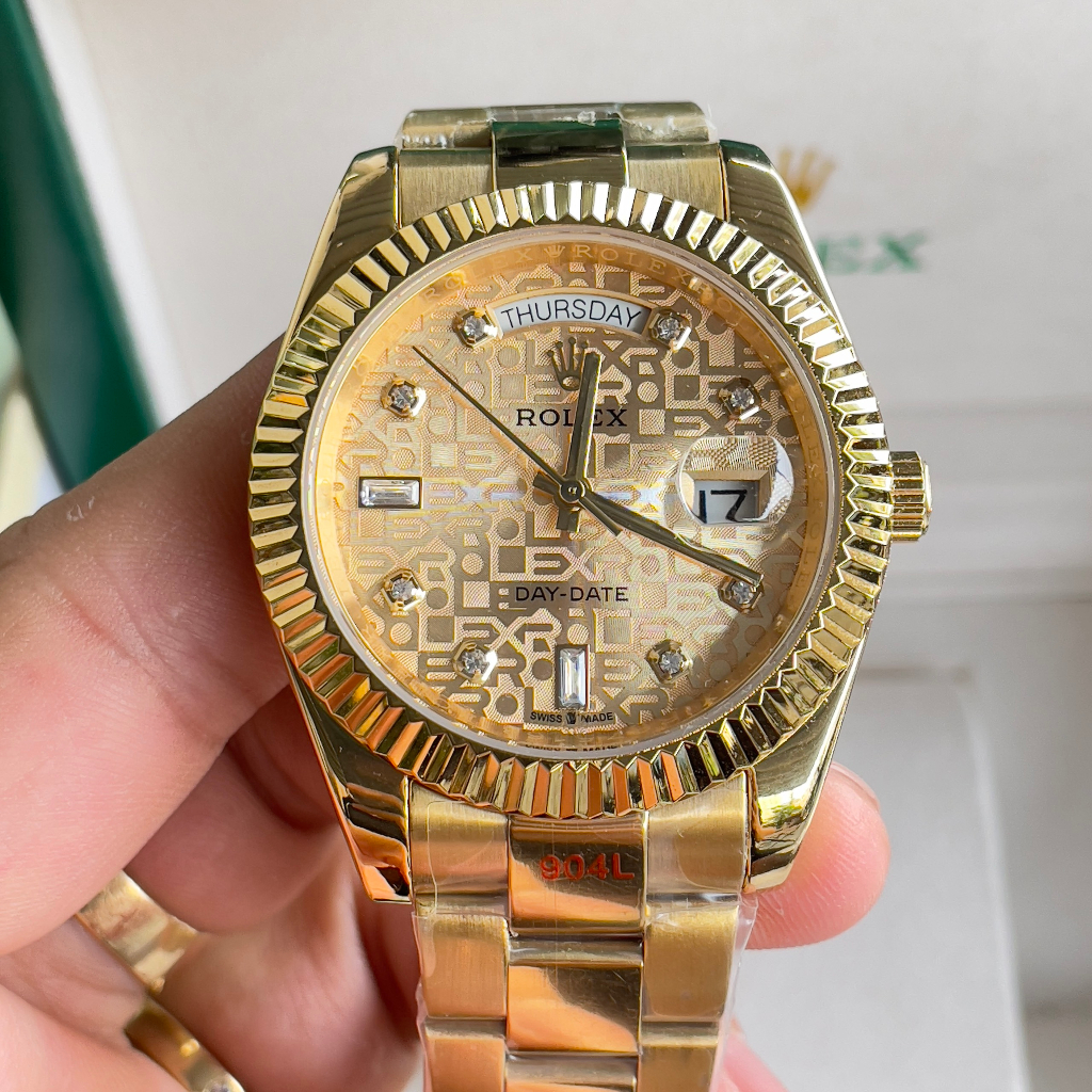 Đồng hồ Nam Rolex day date máy nhật dòng cơ Automatic mặt size38mm và 41mm mặt vi tính dây vàng mặt vàng