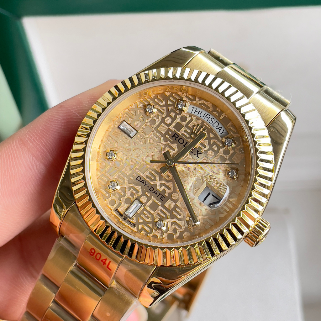 Đồng hồ Nam Rolex day date máy nhật dòng cơ Automatic mặt size38mm và 41mm mặt vi tính dây vàng mặt vàng