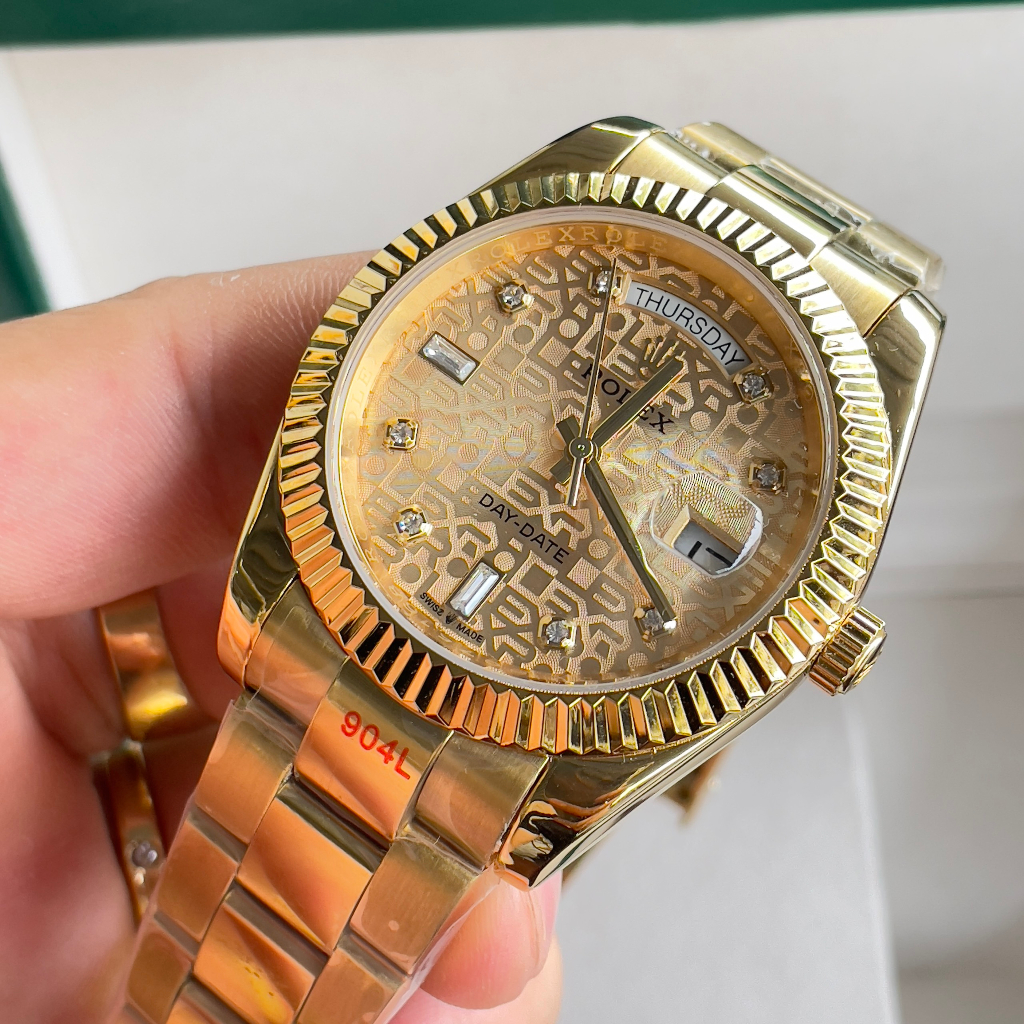 Đồng hồ Nam Rolex day date máy nhật dòng cơ Automatic mặt size38mm và 41mm mặt vi tính dây vàng mặt vàng