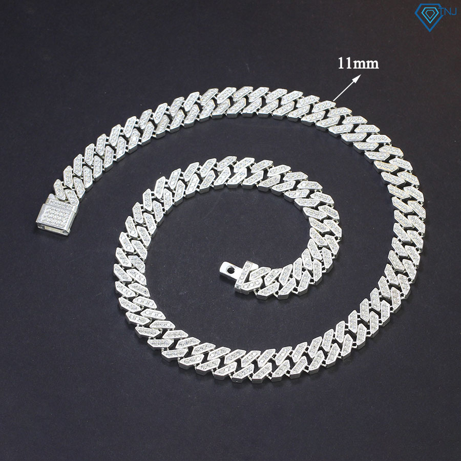 Dây chuyền bạc nam cuban mắt xích vuông bản ngang 11mm đính đá cao cấp DCK0087 - Trang Sức TNJ