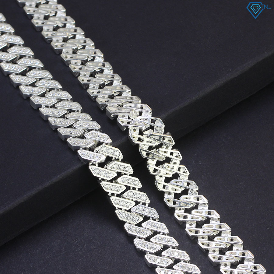 Dây chuyền bạc nam cuban mắt xích vuông bản ngang 11mm đính đá cao cấp DCK0087 - Trang Sức TNJ