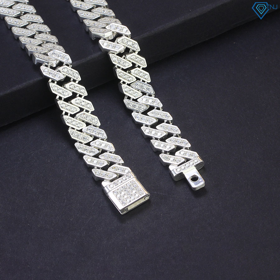Dây chuyền bạc nam cuban mắt xích vuông bản ngang 11mm đính đá cao cấp DCK0087 - Trang Sức TNJ