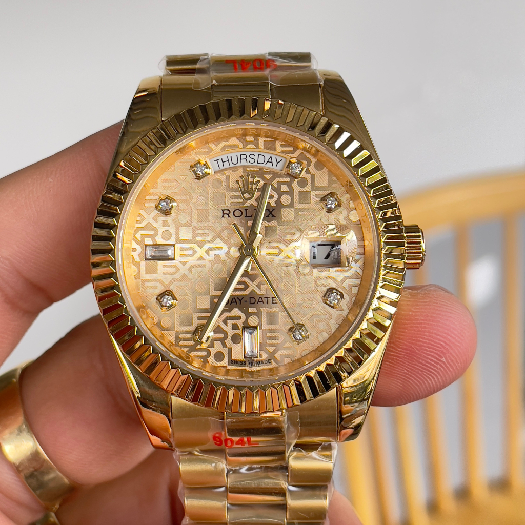Đồng hồ Nam Rolex day date máy nhật dòng cơ Automatic mặt size38mm và 41mm mặt vi tính dây vàng mặt vàng