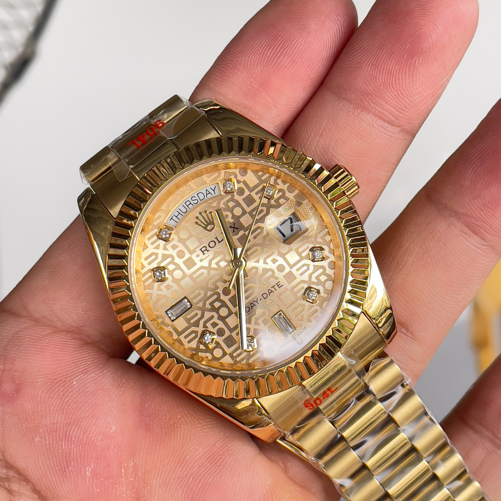 Đồng hồ Nam Rolex day date máy nhật dòng cơ Automatic mặt size38mm và 41mm mặt vi tính dây vàng mặt vàng