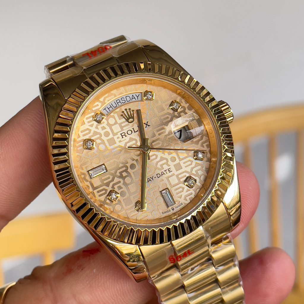 Đồng hồ Nam Rolex day date máy nhật dòng cơ Automatic mặt size38mm và 41mm mặt vi tính dây vàng mặt vàng