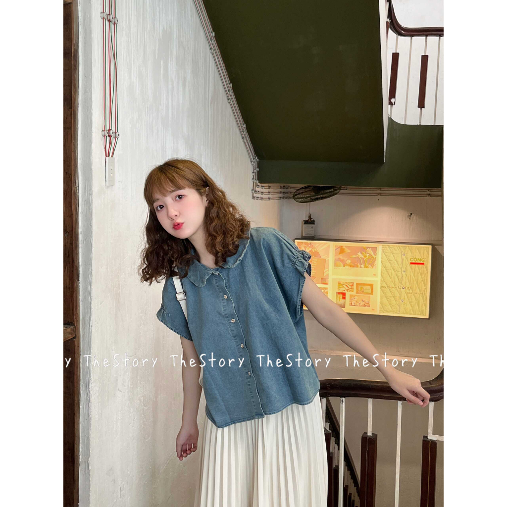 Áo sơ mi denim tay bèo  A3141