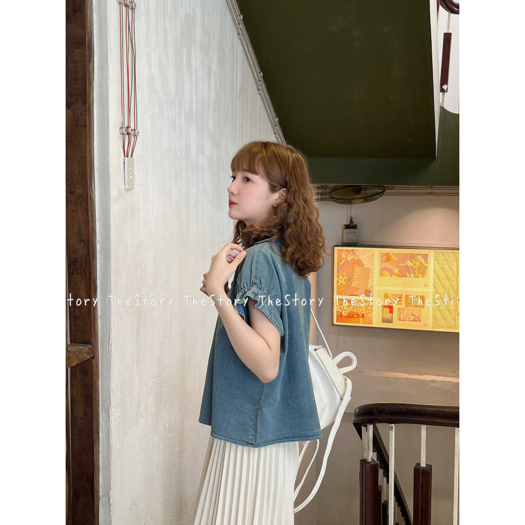 Áo sơ mi denim tay bèo  A3141