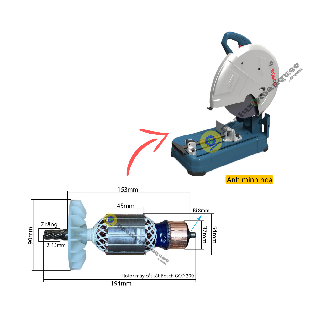 Rotor Máy Cắt Sắt Bosch GCO 200 Hoặc Bosch GCO 220 | Ruột Máy Bosch GCO 200 Dây Đồng 100%