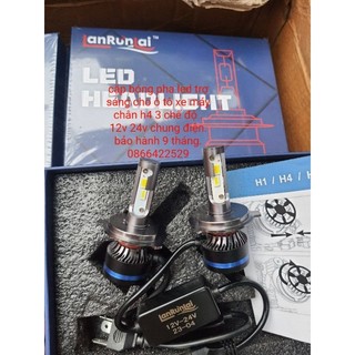 Cặp bóng pha led chân h4 tăng sáng cho ô tô, xe máy bảo hành 9 tháng. 3 chế độ
