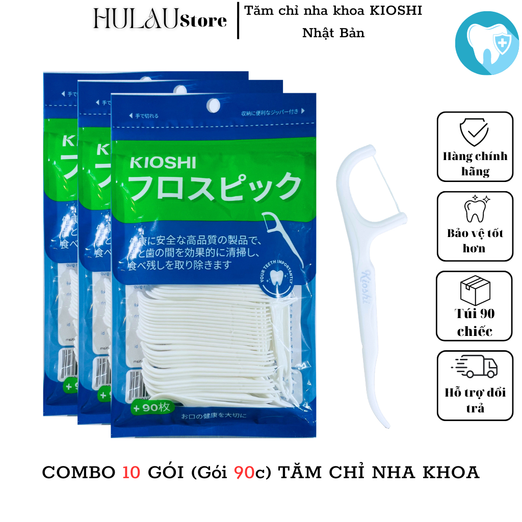 (Combo 10 gói 90 chiếc) Tăm chỉ nha khoa Kioshi tăm kẽ răng sợi nhỏ theo công nghệ Nhật Bản vệ sinh răng miệng