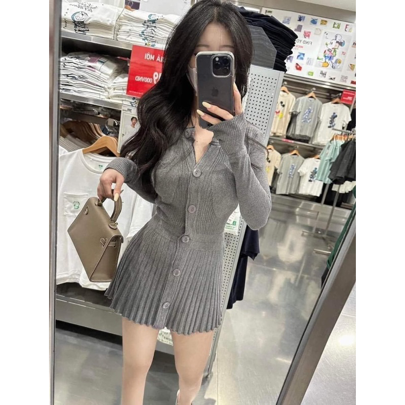Váy Body Dáng Liền 2 Màu Xám Đen QC