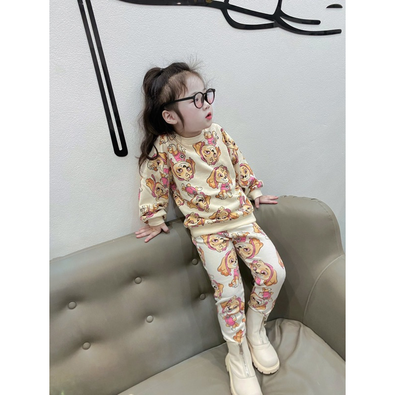 Set bộ nỉ hoạ tiết chó đội trưởng Za.ra cho bé gái size từ 10-24 cân