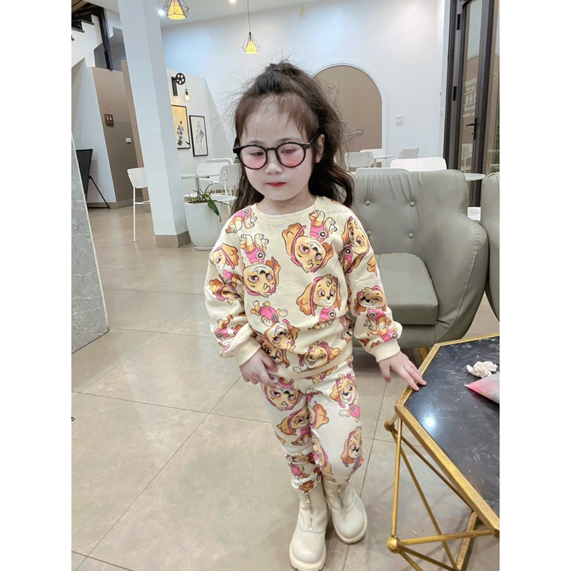 Set bộ nỉ hoạ tiết chó đội trưởng Za.ra cho bé gái size từ 10-24 cân