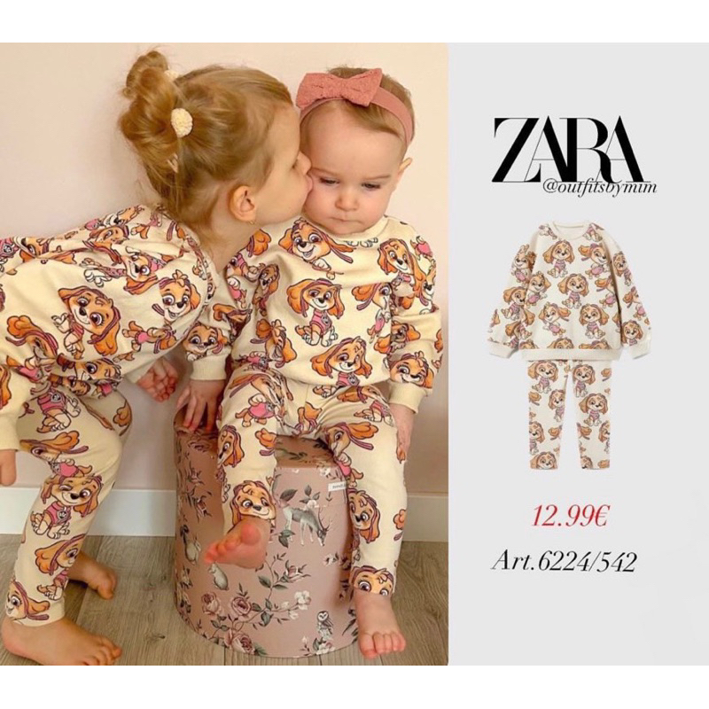 Set bộ nỉ hoạ tiết chó đội trưởng Za.ra cho bé gái size từ 10-24 cân