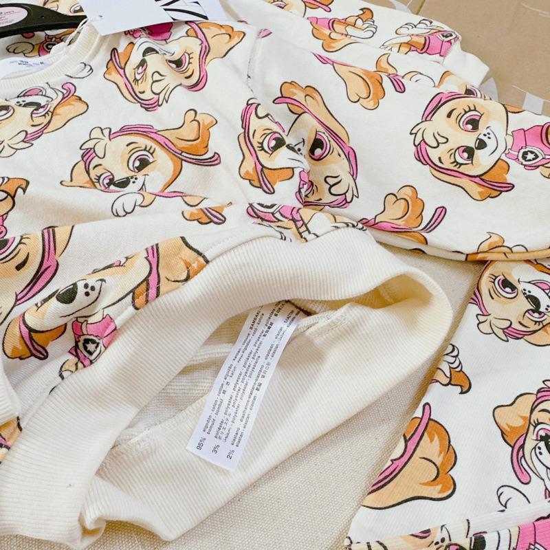 Set bộ nỉ hoạ tiết chó đội trưởng Za.ra cho bé gái size từ 10-24 cân