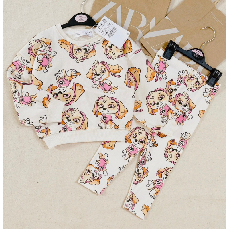 Set bộ nỉ hoạ tiết chó đội trưởng Za.ra cho bé gái size từ 10-24 cân