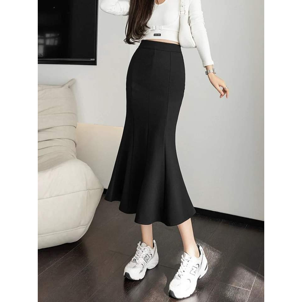 Chân váy công sở đuôi cá dáng dài thanh lịch và khuyến rũ chất liệu vải umi hàn cao cấp co giãn 4c không bai nhão mã 517