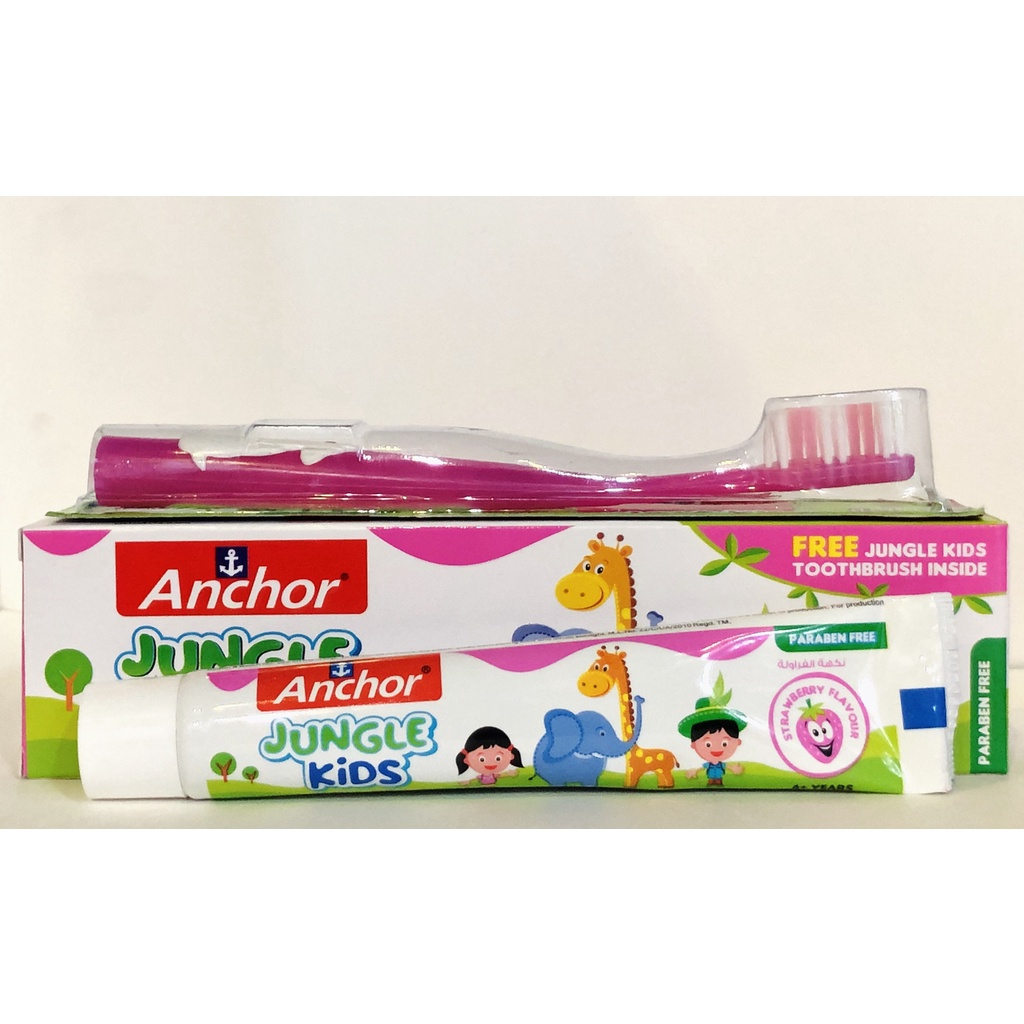 [TẶNG BÀN CHẢI] Kem đánh răng trẻ em Anchor Jungle Kids Bubble Gum Flavour 50g