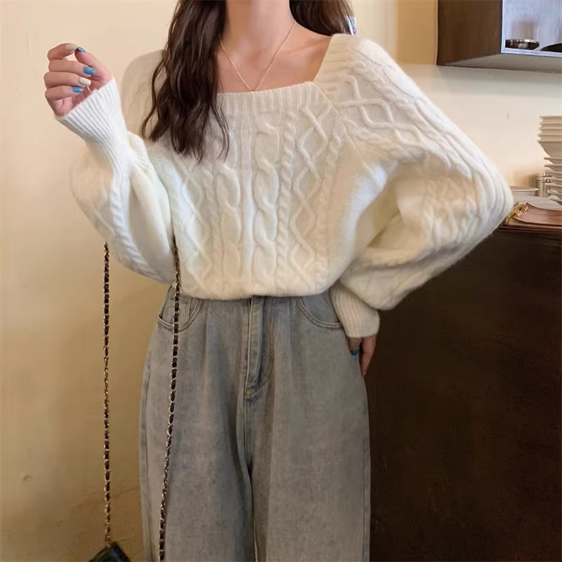 Áo len nữ cổ vuông len dệt kim style Hàn Quốc nhẹ nhàng ao len nu thu dong 2023