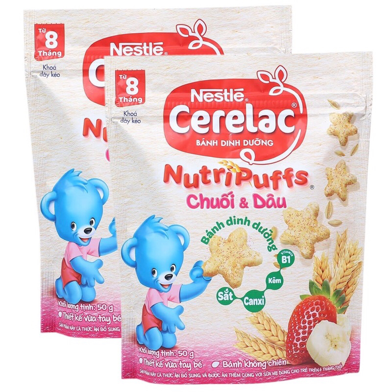 date mới 3 24Bánh ăn dặm dinh dưỡng Nestlé CERELAC Nutripuffs vị chuối dâu