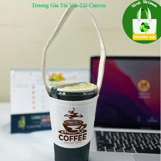 Túi vải Canvas màu trắng treo ly cốc kích thước 13x8.5x11cm in hình COFFEE Trương Gia Túi Vải - Túi Canvas