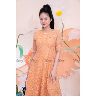 Đầm xoè tiểu thư Vanila 2822 Ren thêu đính nút ngọc cao cấp váy Lucy