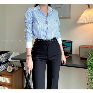 Áo sơ mi Kate sọc phối cổ và bo tay