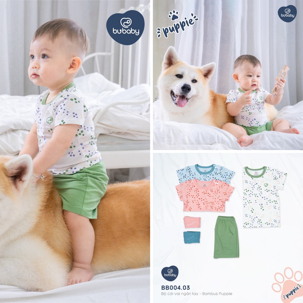 Bộ Quần Áo Ngắn Tay Cài Vai Bambus Puppie Bu Baby