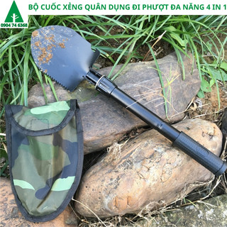 Bộ cuốc xẻng quân dụng mini 4 in 1 đa năng đi phượt làm vườn gấp gọn kèm túi đựng